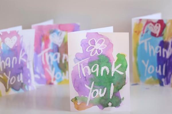 Wax Resist Paint Thank You Cards - Simple Card Making Ideas for Kids via @stitchesandpress